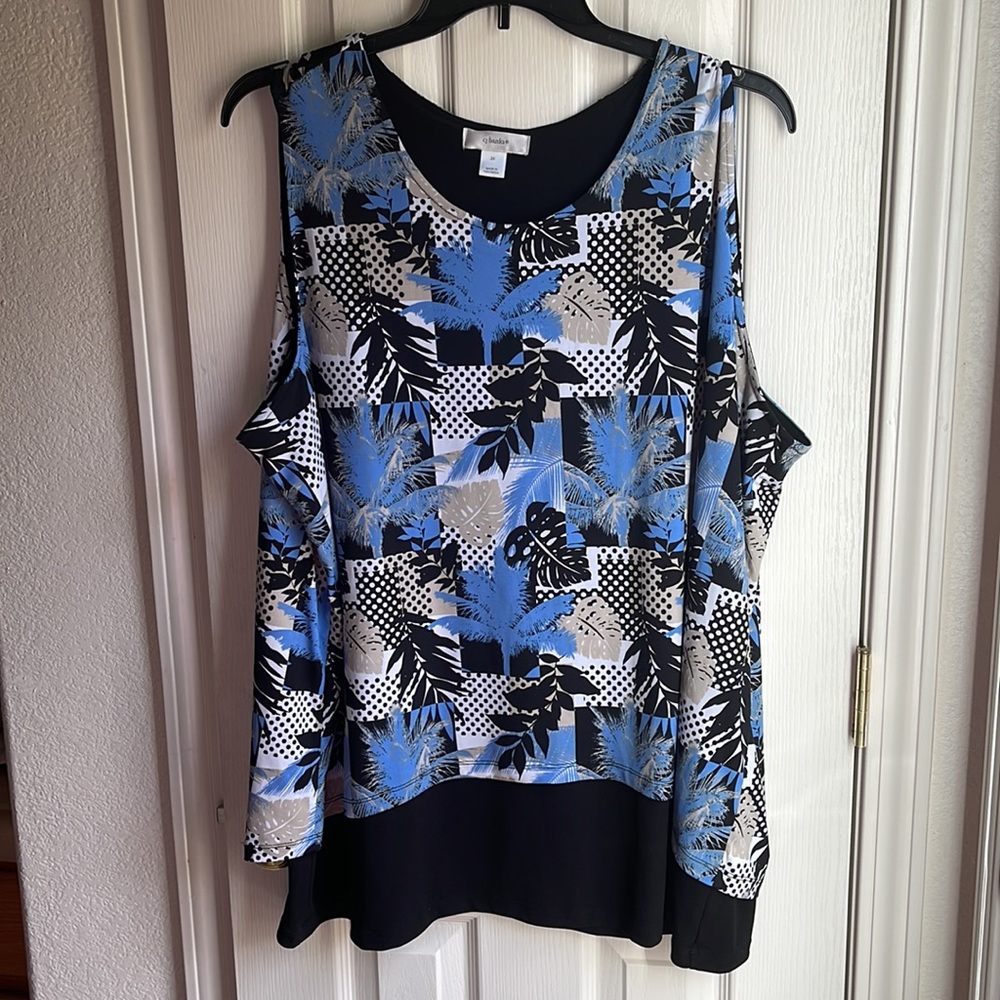 NWOT CJ BANKS SLEEVELESS BLUE TAN WHITE TANK SZ 3X